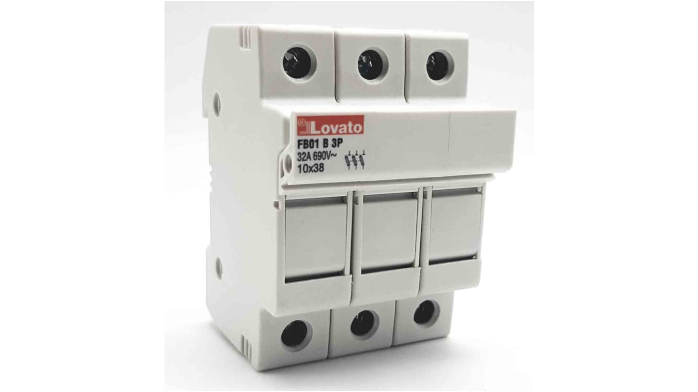 Lovato 32A Rail Mount Fuse Holder, 3P, 690V ac