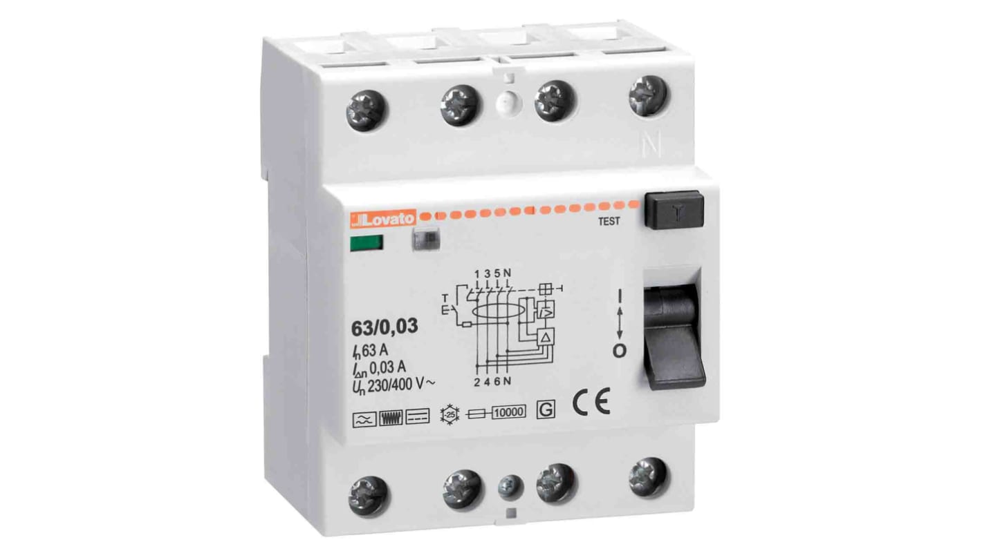 Interrupteur différentiel Lovato P1RC, 4 Pôles, 63A, 30mA, Type B