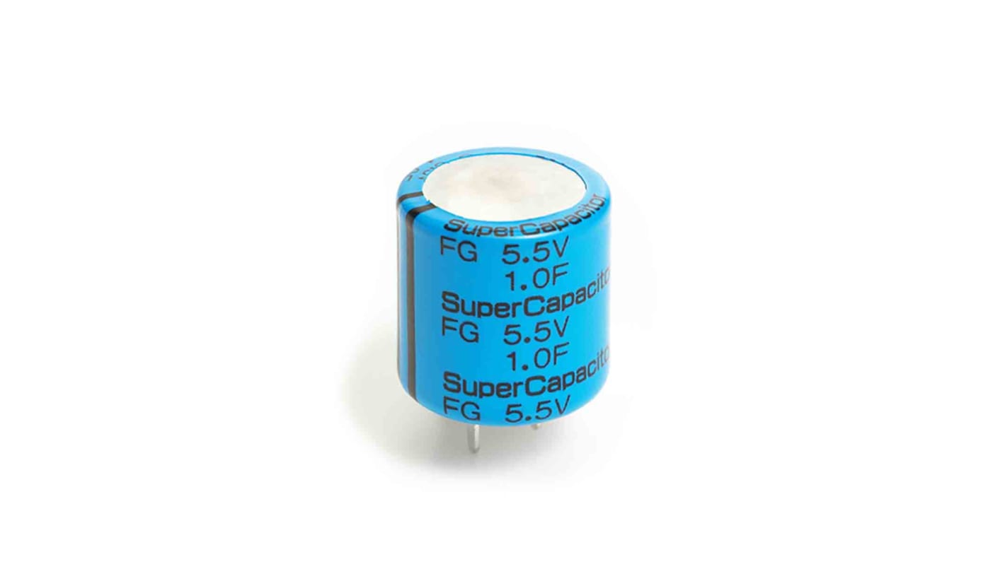 KEMET FG SuperCap Superkondensator, radial 0.22F -20 → +80% / 5.5V dc, -25°C+70°C, Ø 13 (Dia.) x 9mm