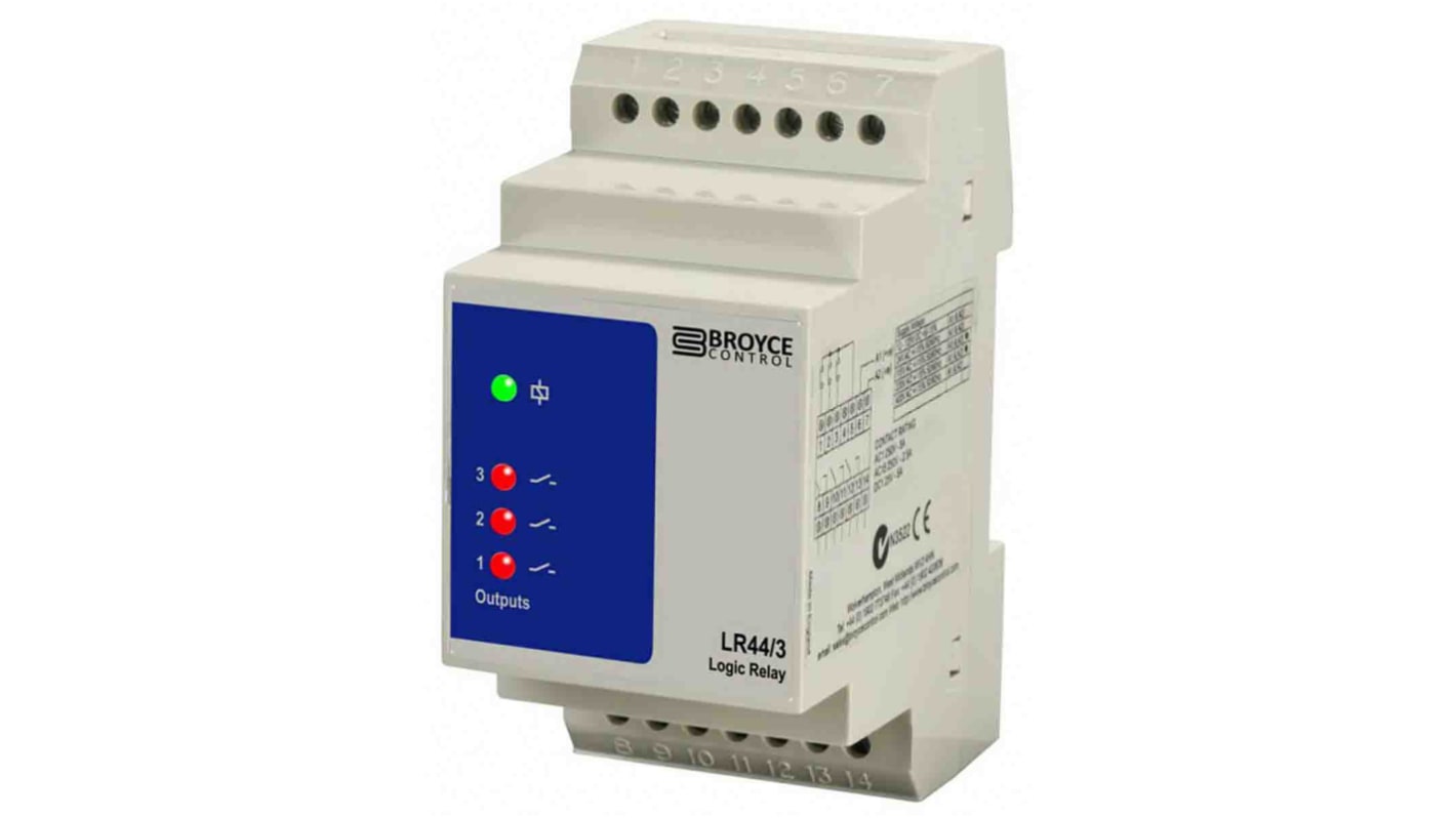 Broyce Control Voltage Monitoring Relay, 3PST, DIN Rail