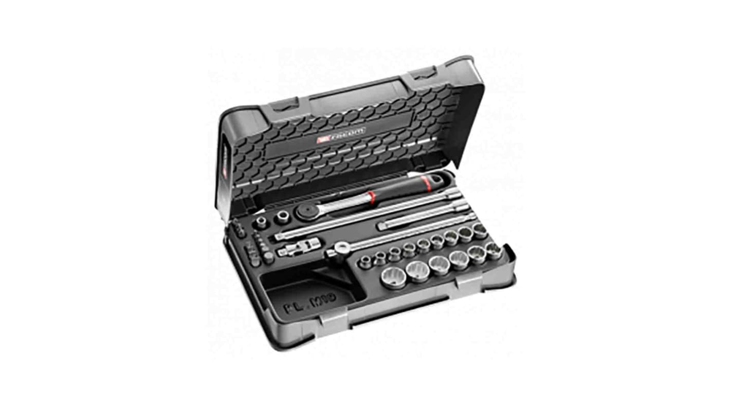 Facom 35-Piece Metric 3/8 in Standard Socket/Bit Set with Ratchet, 12 point; Hex Bit; Pozidriv Bit; Slotted Bit