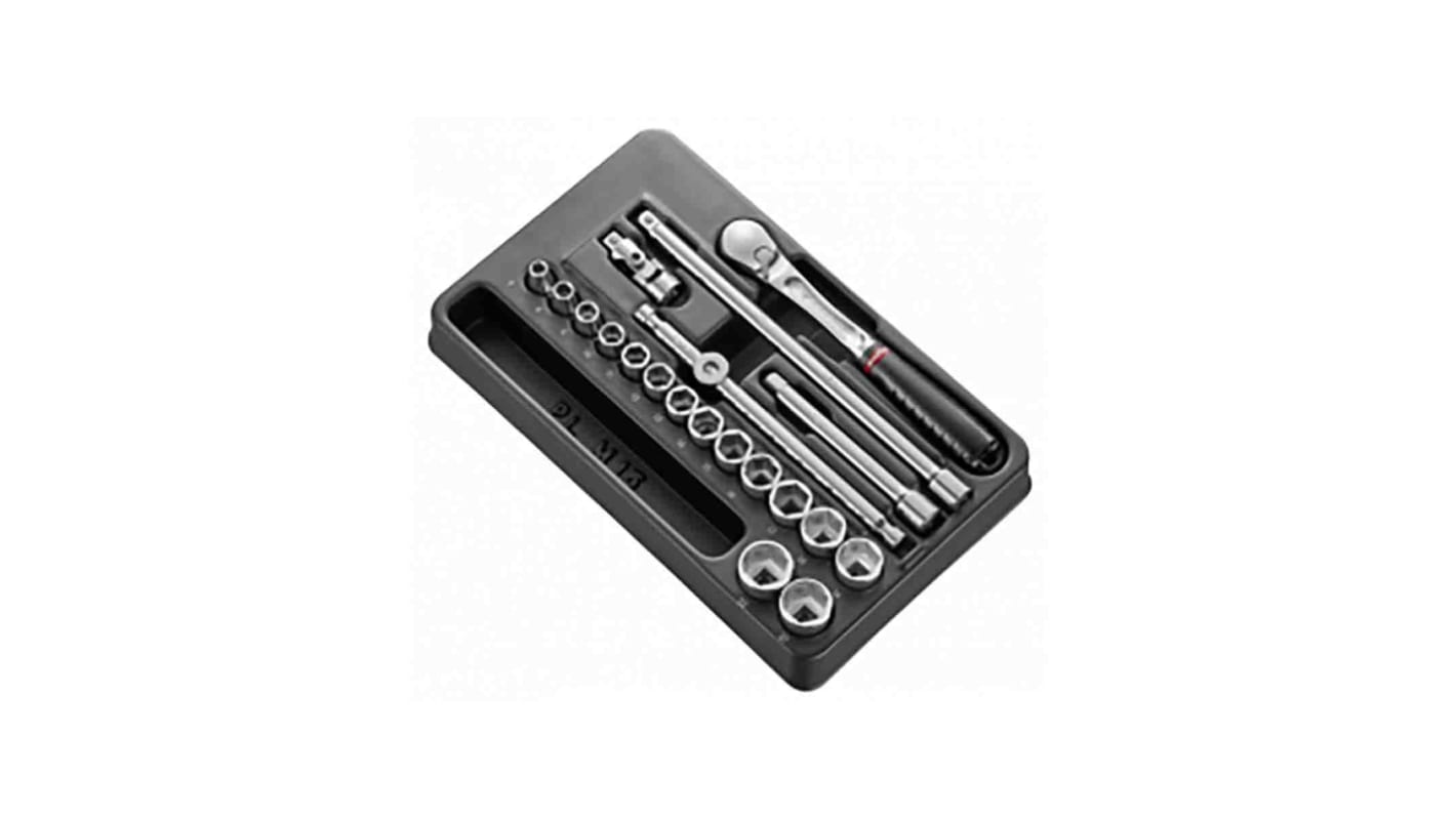 Facom 20-Piece Metric 3/8 in Standard Socket Set with Ratchet, 6 point