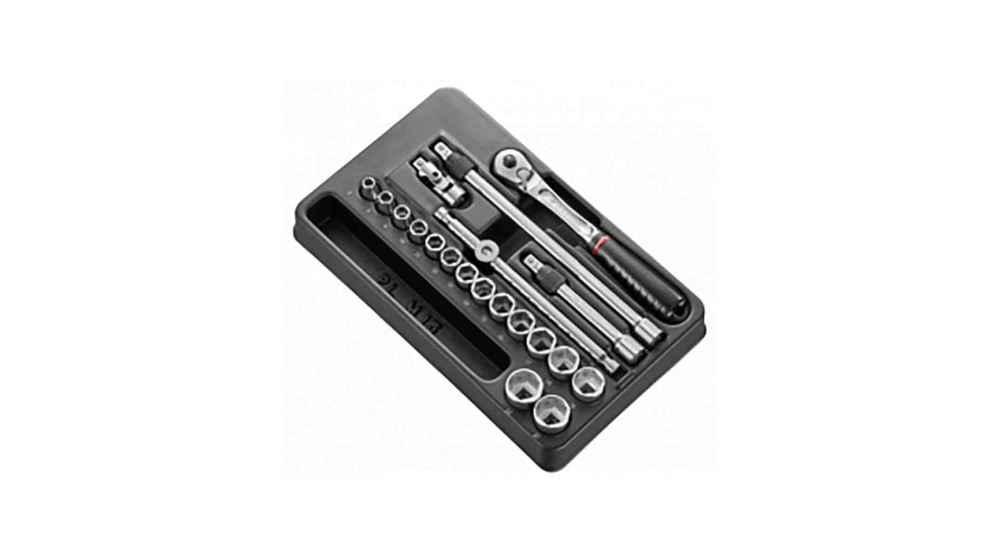 Facom 20-Piece Metric 3/8 in Standard Socket Set with Ratchet, 6 point