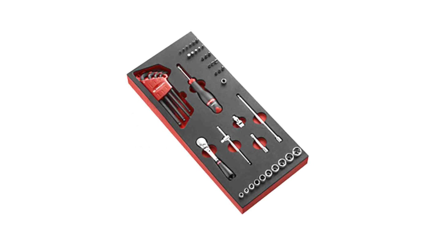 Facom 46-Piece Metric 1/4 in Standard Socket/Allen Key/Bit Set with Ratchet, 6 point; Hex Bit; Phillips Bit; Pozidriv