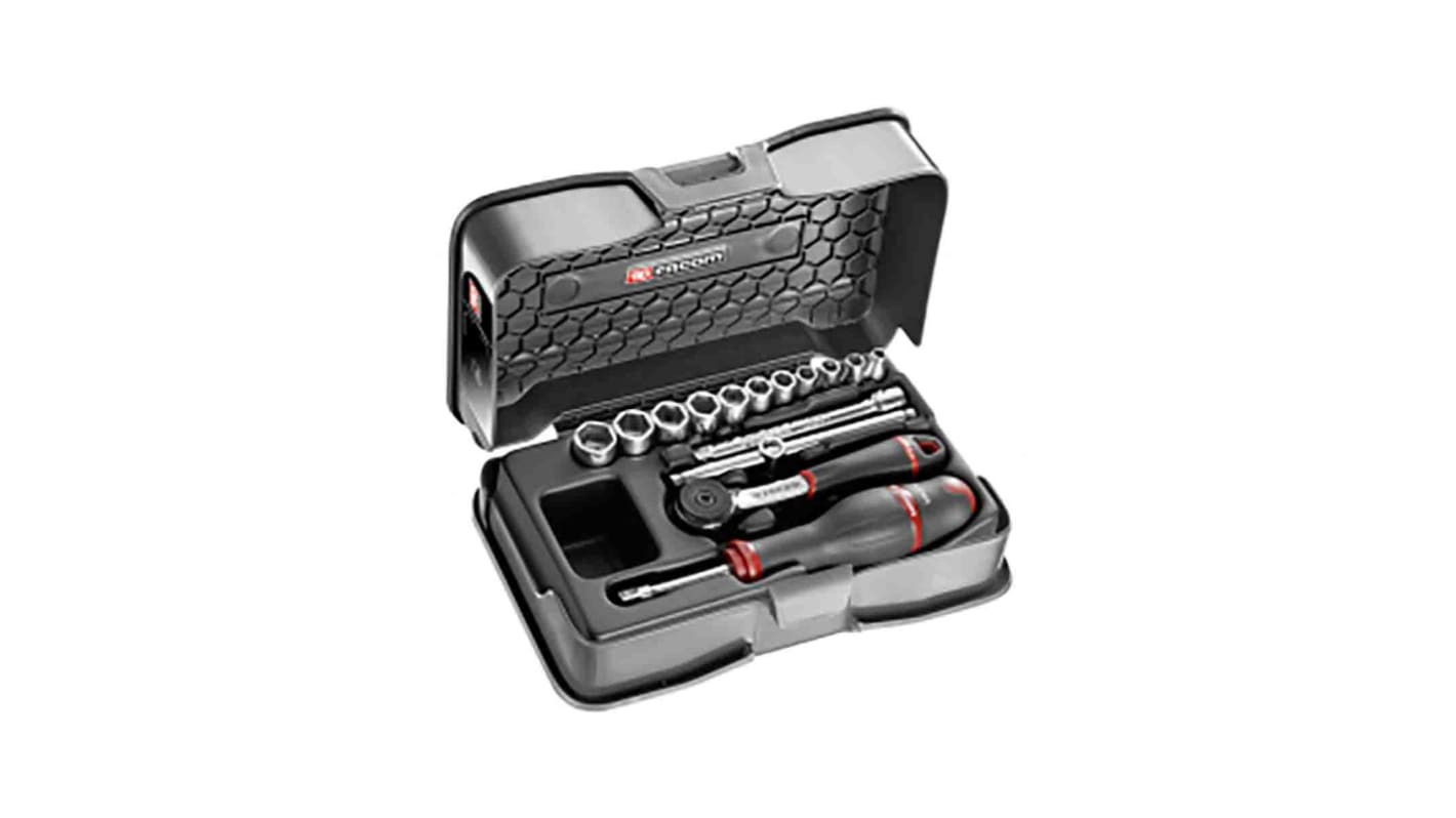 Facom 15-Piece Metric 1/4 in Standard Socket Set with Ratchet, 6 point