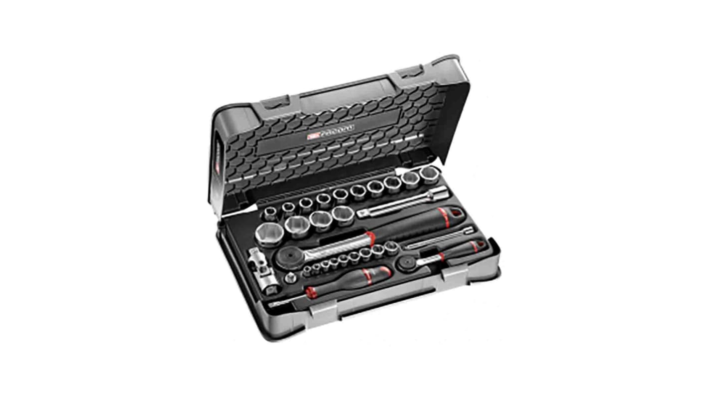 Facom 30-Piece Metric 1/2 in; 1/4 in Standard Socket Set with Ratchet, 6 point