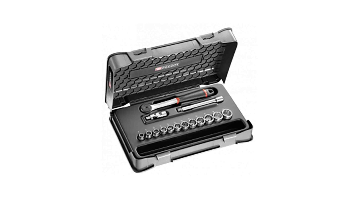 Facom 15-Piece Metric 3/8 in Standard Socket Set with Ratchet, 12 point