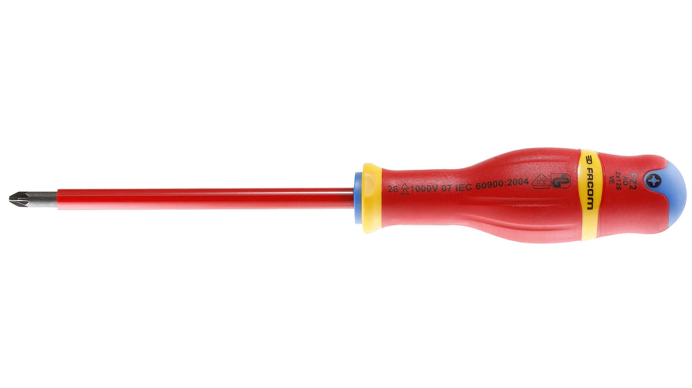 Facom Pozidriv Insulated Screwdriver, PZ3 Tip, 125 mm Blade, VDE/1000V