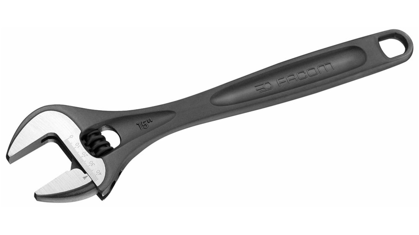 Facom Adjustable Spanner, 380 mm Overall, 44mm Jaw Capacity, Metal Handle