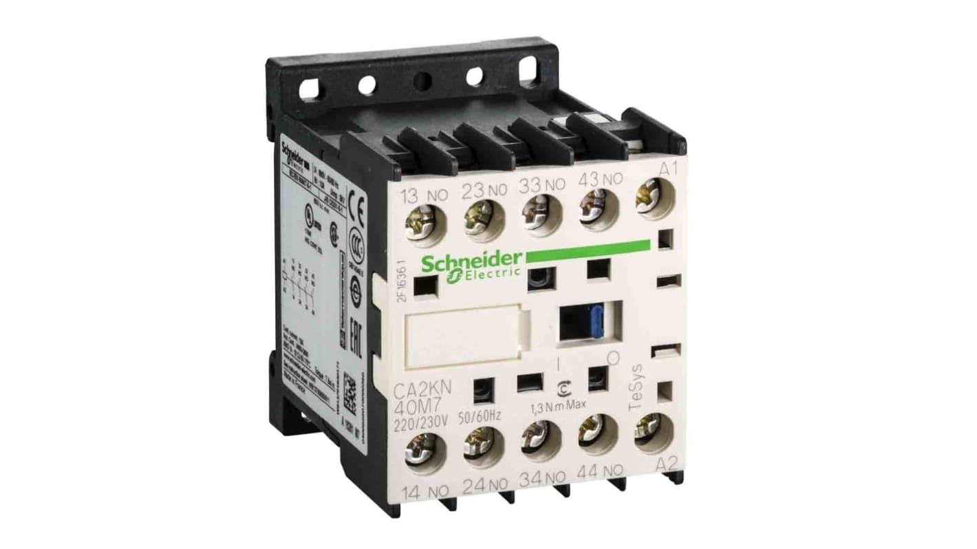 Relé de control Schneider Electric TeSys CA2KN, 4 NA, 220 → 230 V ac, 10 A