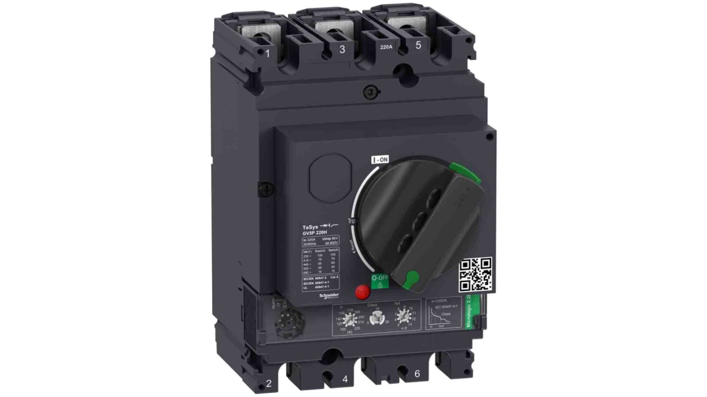 Disjoncteur Schneider Electric GV5P 3P, 220A, pouvoir de coupure 70 kA, montage rail DIN