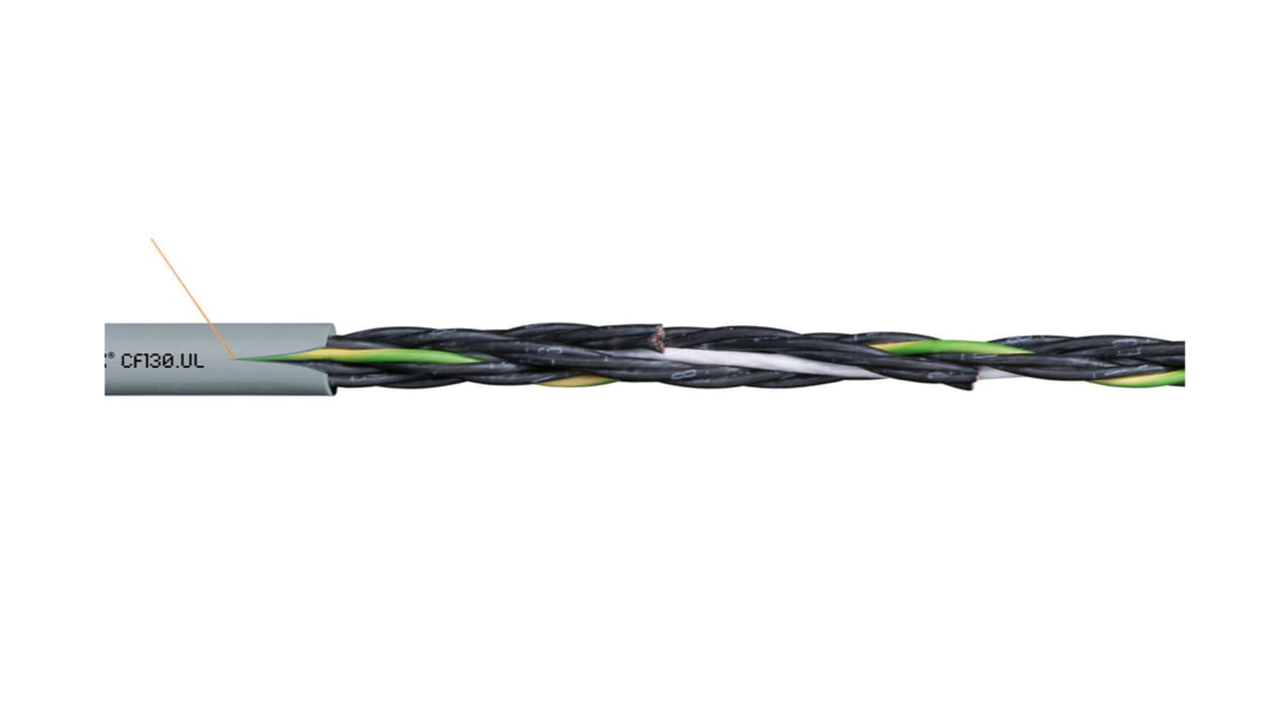 Cable de control Igus chainflex CF130.UL de 4 núcleos, 2,5 mm², Ø ext. 9.5mm, long. 25m, 300 V, 30 A, Pirorretardante,