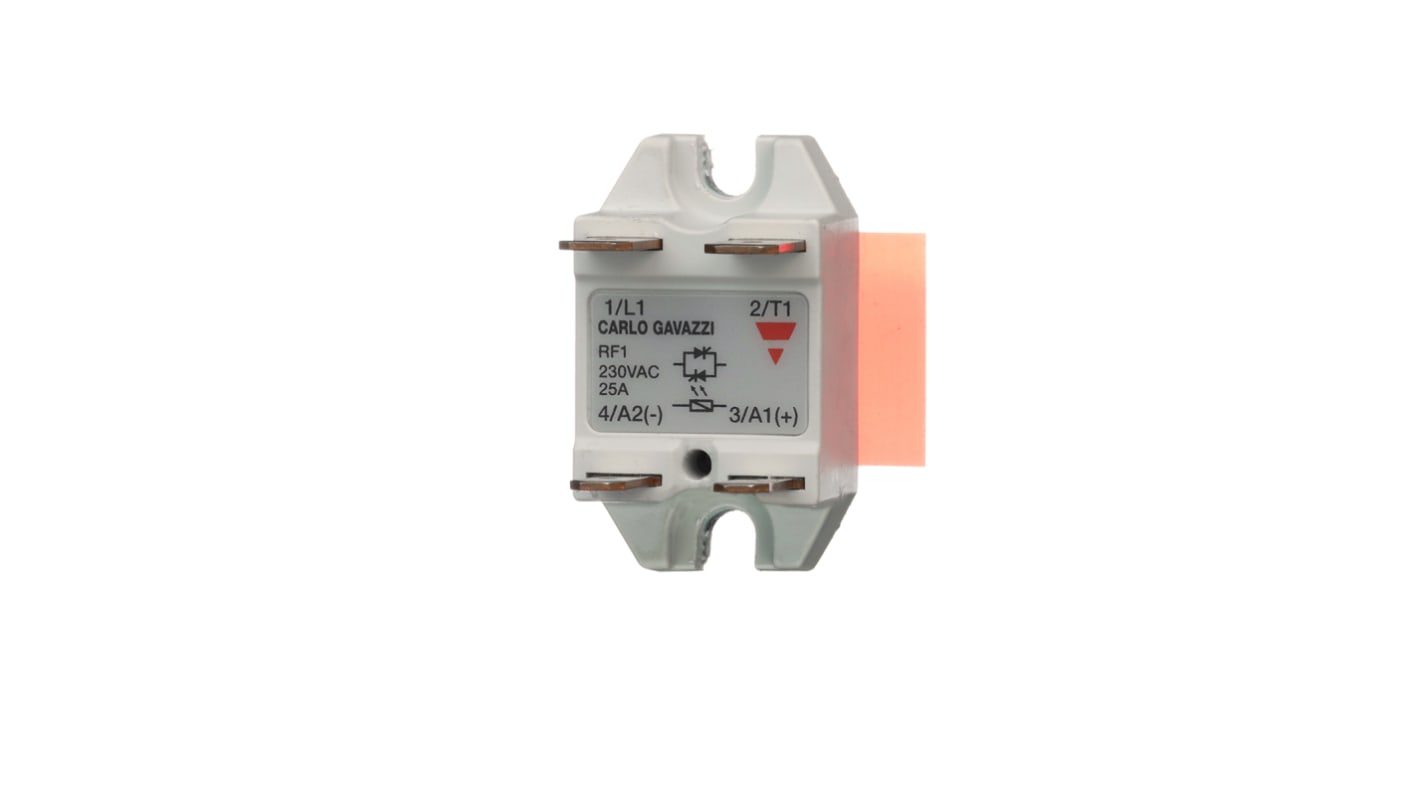 Relé de estado sólido Carlo Gavazzi RF1 de 1 polo, control 18→ 28,8 V CC, carga 24→ 280V ac, 25 A máx.,