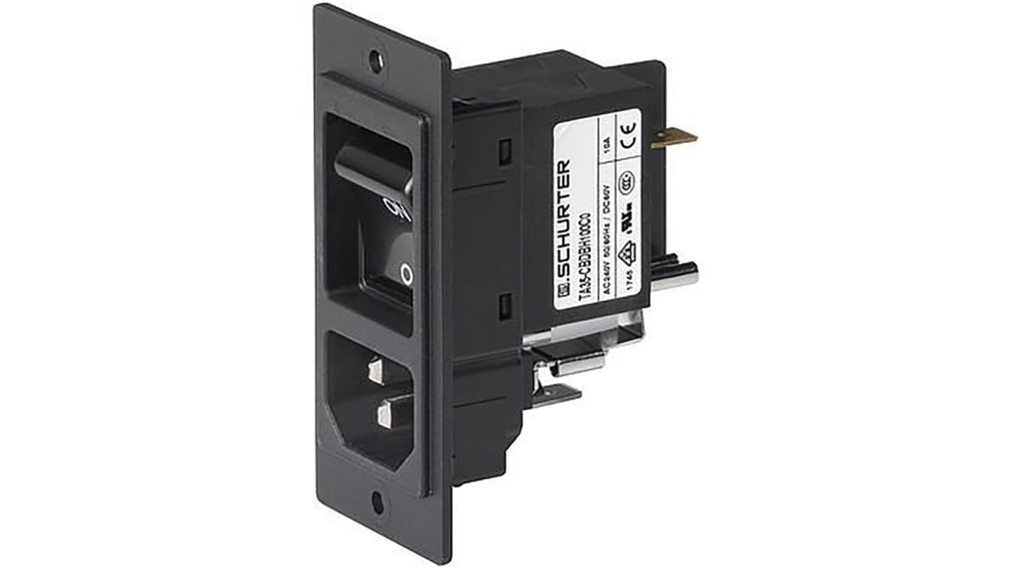 Conector IEC C14, C18 hembra Schurter, Montaje en Panel, 250 V, 10A, con interruptor de 2 polos