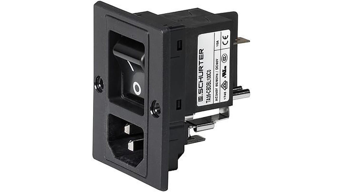 Conector IEC C14, C18 hembra Schurter, Montaje en Panel, 250 V, 10A, con interruptor de 2 polos