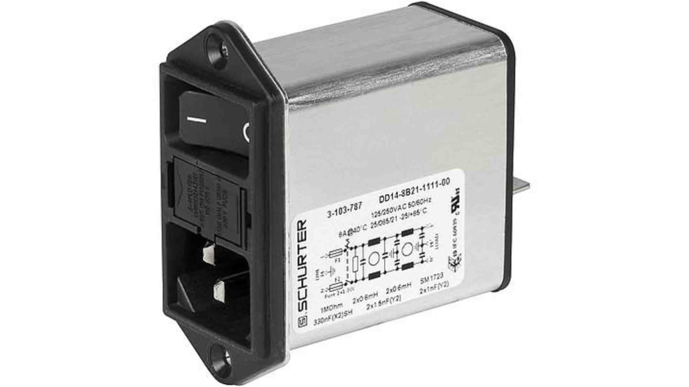 Schurter 6A, 250 V ac Screw Mount Filtered IEC Connector 3-102-850