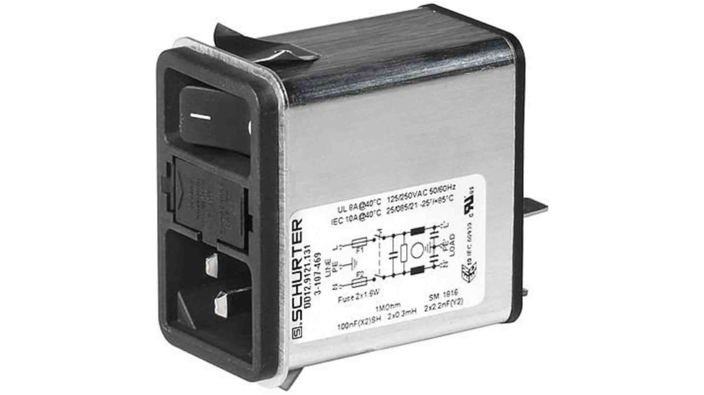 Schurter IEC-Steckerfilter, 2A, 250 V ac, Snap-In
