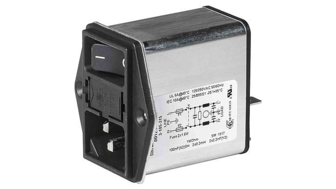 Connecteur IEC filtré DD12 Schurter, 6A, 250 V c.a., Montage à vis