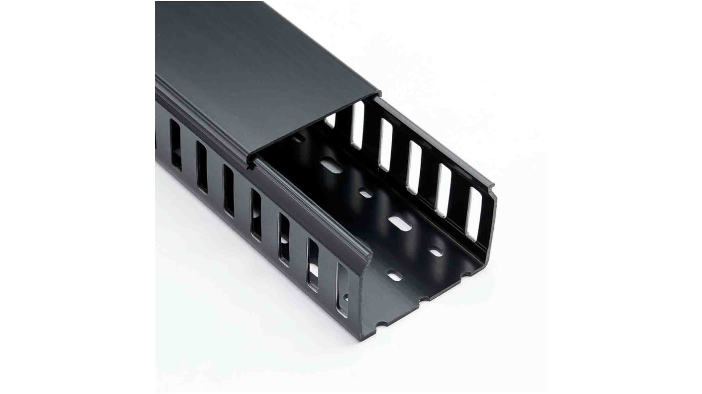 Betaduct Black Slotted Panel Trunking - Closed Slot, W37.5 mm x D50mm, PVC