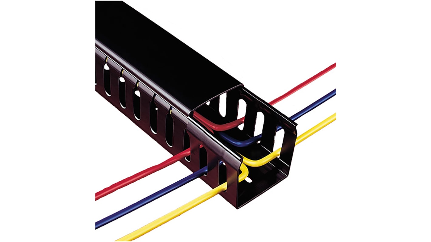 Betaduct Black Slotted Panel Trunking - Closed Slot, W50 mm x D75mm, PVC