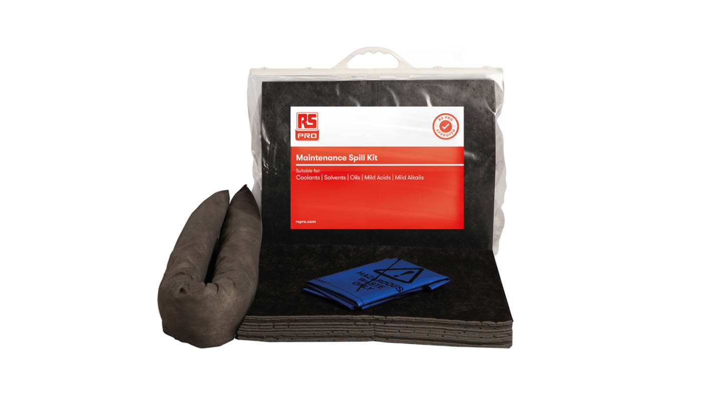 Kit para derrames RS PRO, contiene 1 x 1.2m Sock, 1 x Haz, 10 x Pads, capacidad de absorción 13 L, para mantenimiento