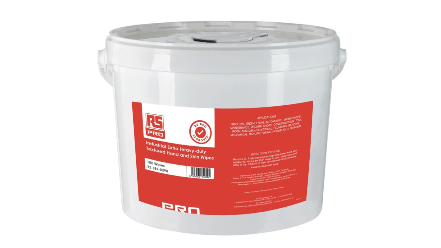 RS PRO Wet Hand Wipes, Bucket of 100