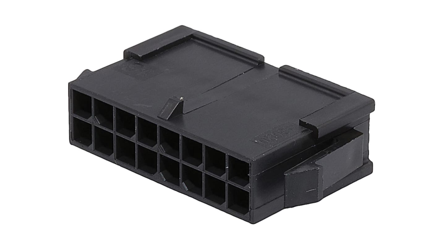 Carcasa de conector de crimpado Molex 43020-1600, Serie Micro-Fit, paso: 3mm, 16 contactos, 2 filas, Macho, Montaje en