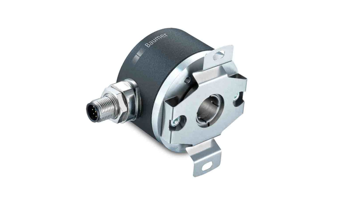 Encoder absoluto Baumer serie EAM580, 6000rpm máx., interfaz SSI-Gris, con Conector M12, 4,5→ 30 vc.c., IP65