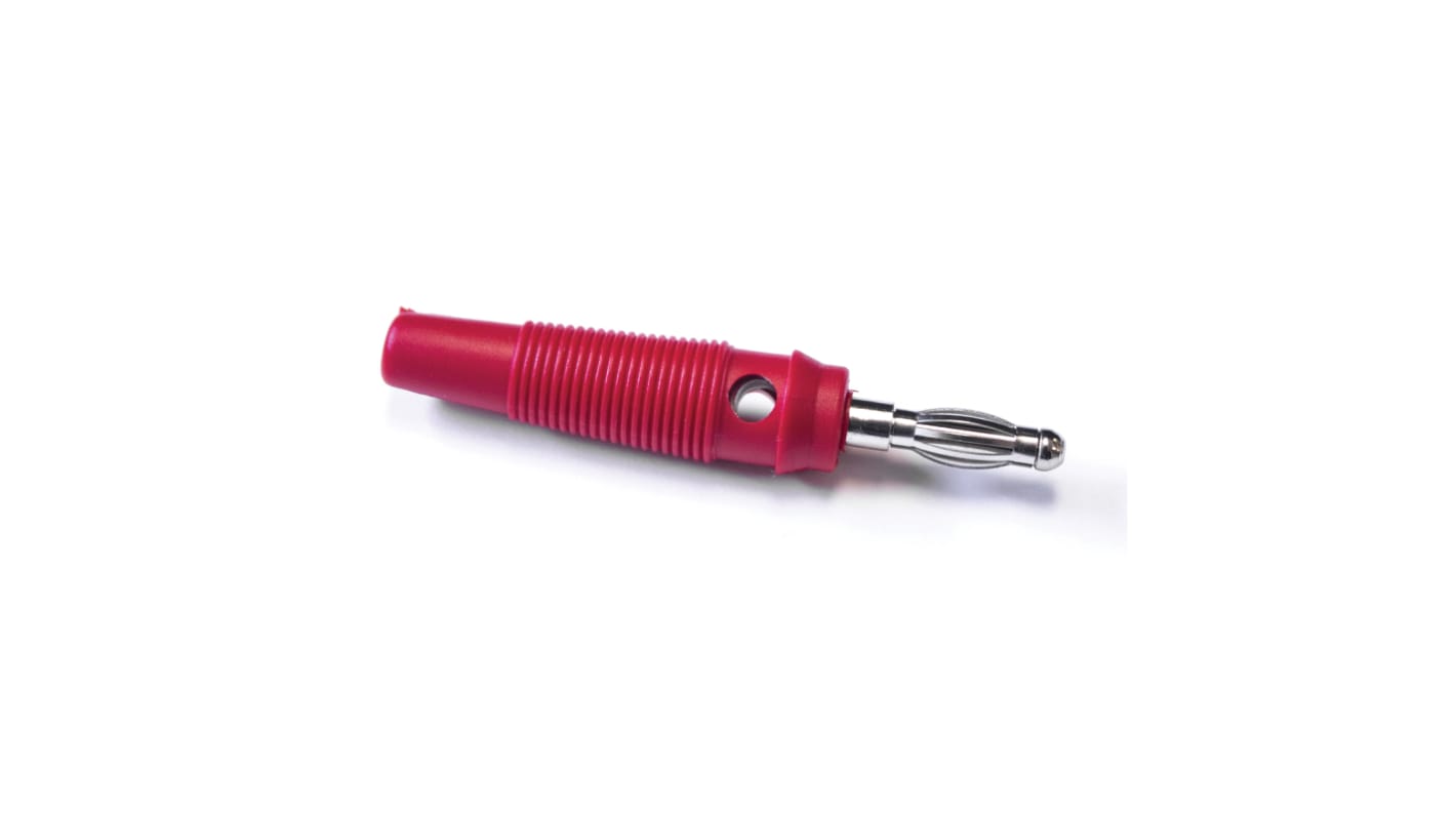 Mueller Electric Red Male Banana Plug, 4 mm Connector, Screw Termination, 24A, 30 V ac, 60V dc, Nickel Plating