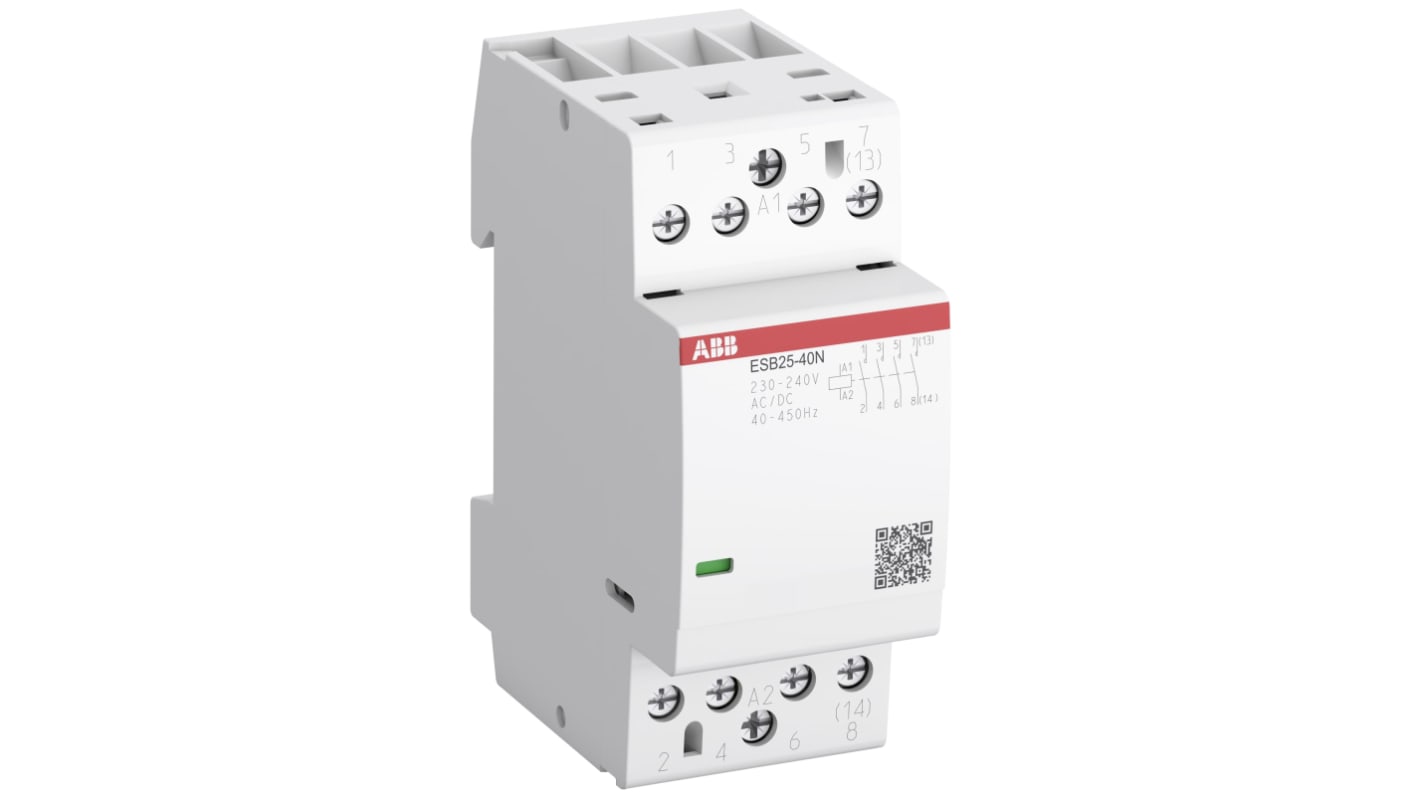 ABB ESB Series Contactor, 230 V ac Coil, 4-Pole, 25 A, 4 kW, 3NO, 230 → 240 V ac/dc