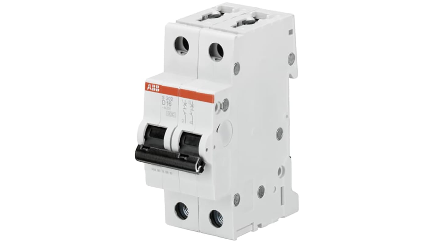 ABB System Pro M Compact S200 MCB, 2P, 6A Curve D, 230V AC, 125V DC, 20 kA Breaking Capacity