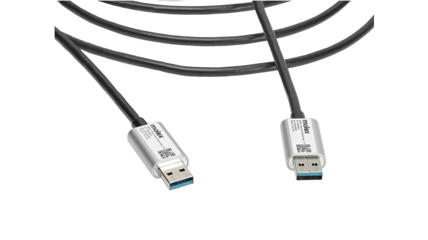 Molex USB-kábel, USB A - USB A, Átlátszó, 10m