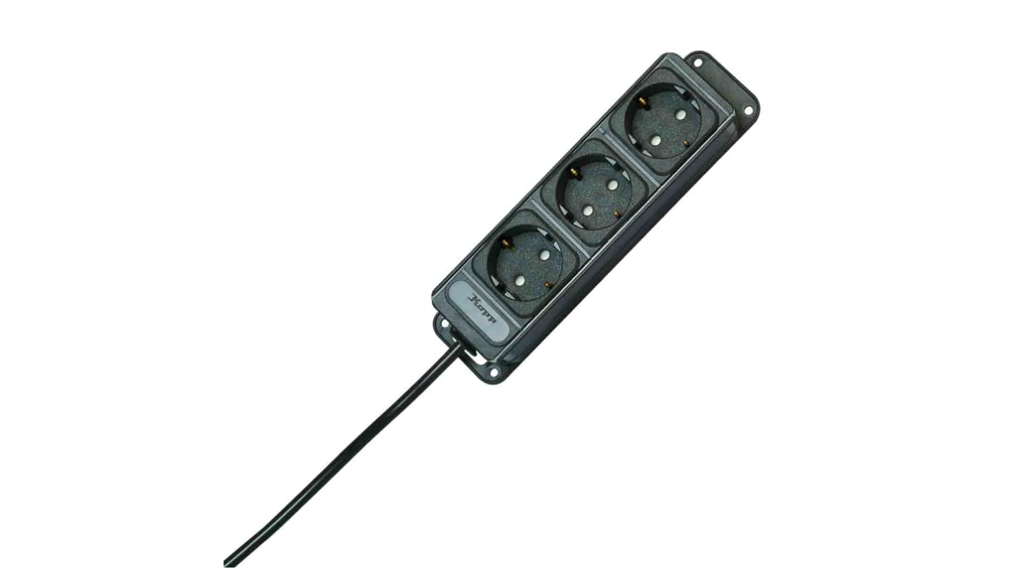 Hosszabbító vezeték 1m 1,5 mm²,3 Socket ,Unwound Current Rating 16A,250 V,Fekete 1270 Fekete