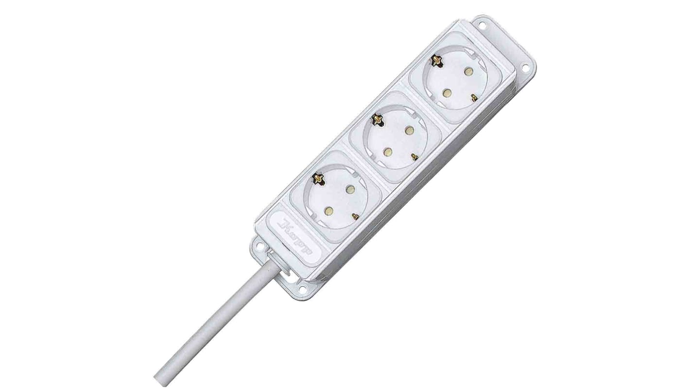 Regleta de enchufes Kopp 1274, long. cable 3m, 3 tomas, 250 V, 16A Blanco