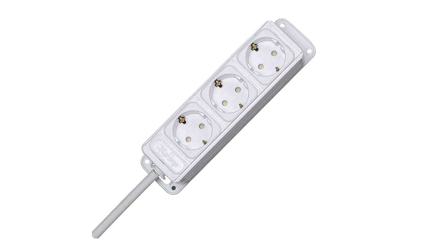 Hosszabbító vezeték 5m 1,5 mm²,3 Socket ,Unwound Current Rating 16A,250 V,Fehér 1274 Fehér