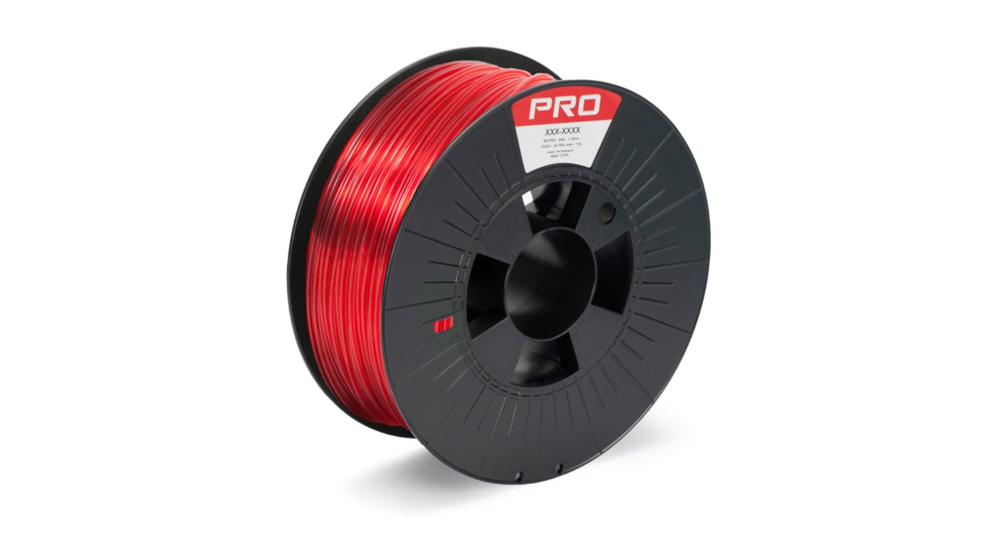 RS PRO 1.75mm Translucent Red PET-G 3D Printer Filament, 1kg