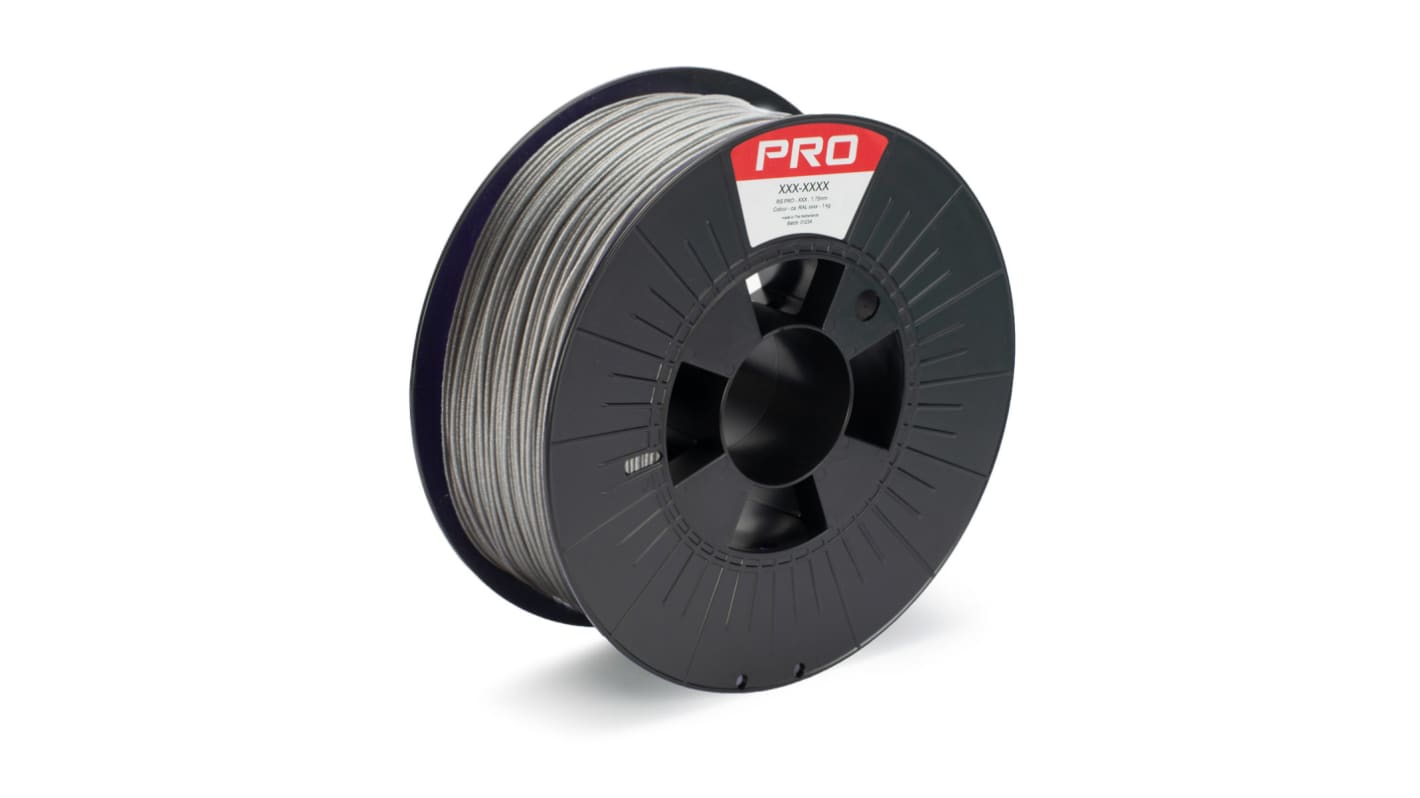 Filament pour imprimante 3D RS PRO, PLA, Ø 1.75mm, Argent, 1kg, FDM