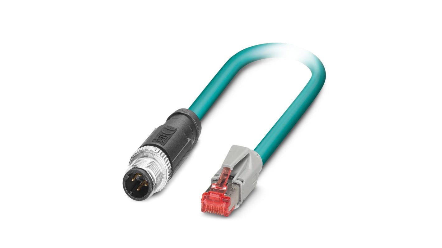 Phoenix Contact Cat5 Straight Male M12 to Straight Male RJ45 Ethernet Cable, Aluminium Foil, Tinned Copper Braid, Blue