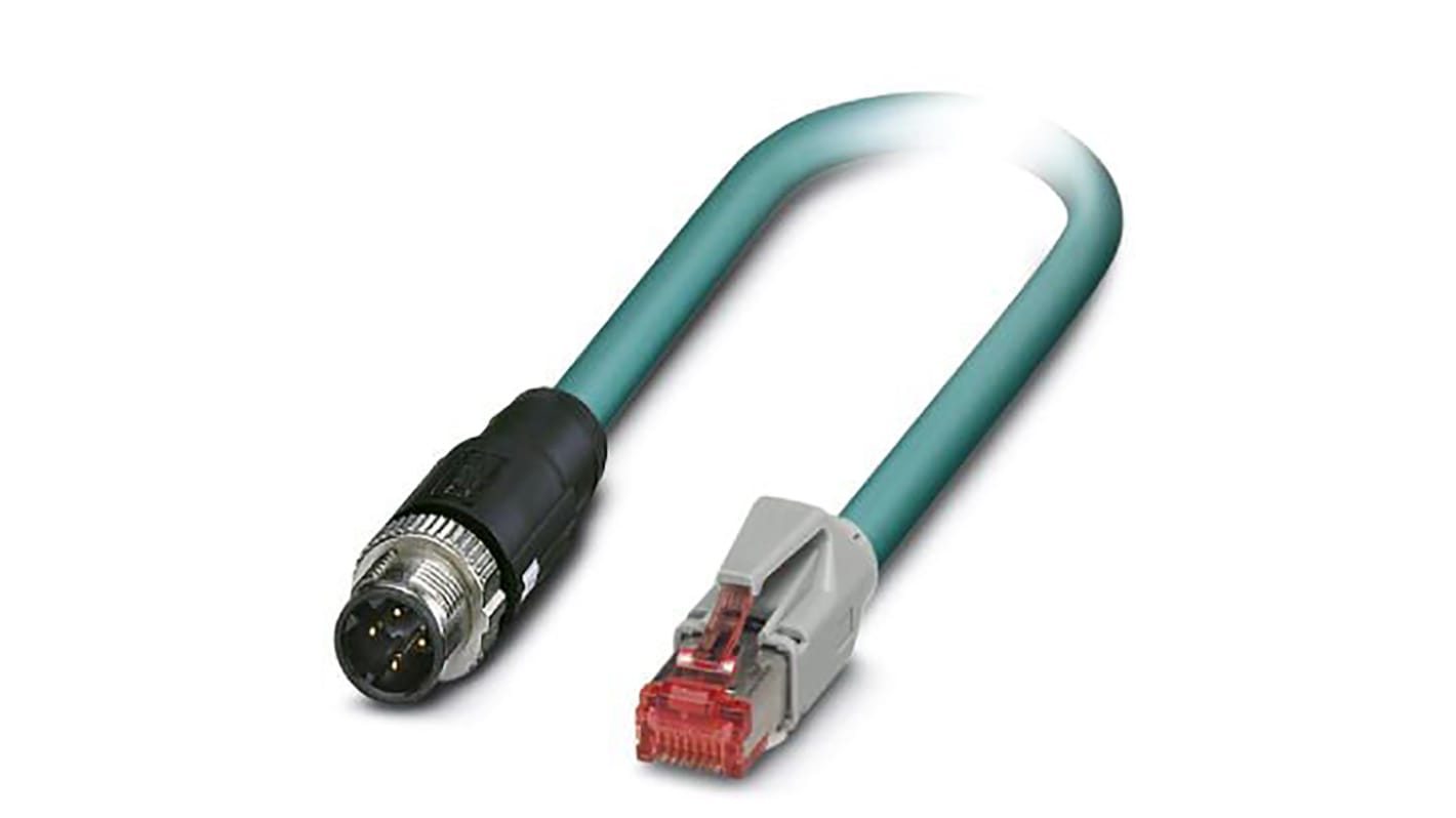 Phoenix Contact Cat5 Straight Male M12 to Straight Male RJ45 Ethernet Cable, Aluminium Foil, Tinned Copper Braid, Blue,