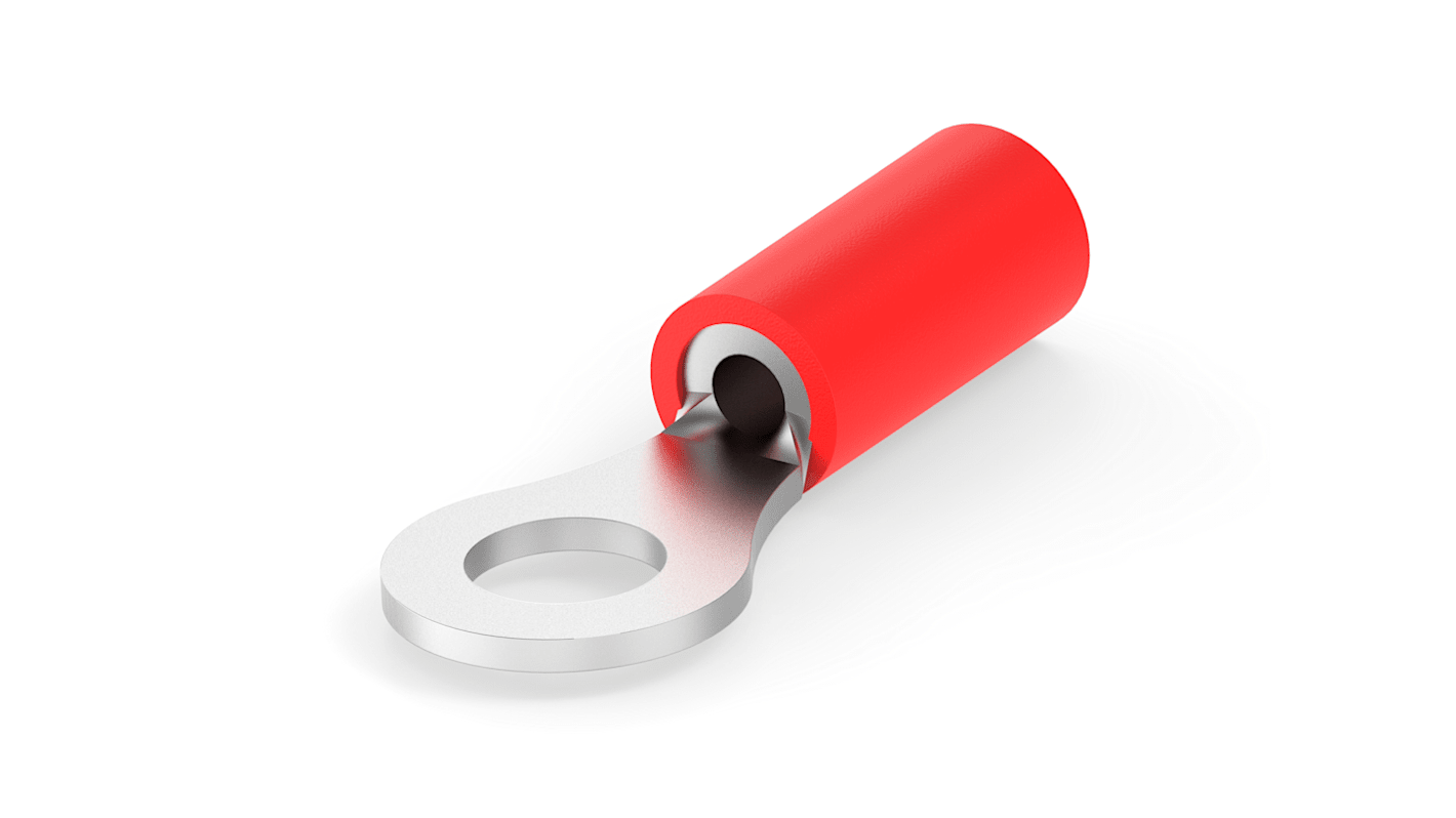 TE Connectivity, PLASTI-GRIP Insulated Ring Terminal, M4 Stud Size, 0.26mm² to 1.65mm² Wire Size, Red