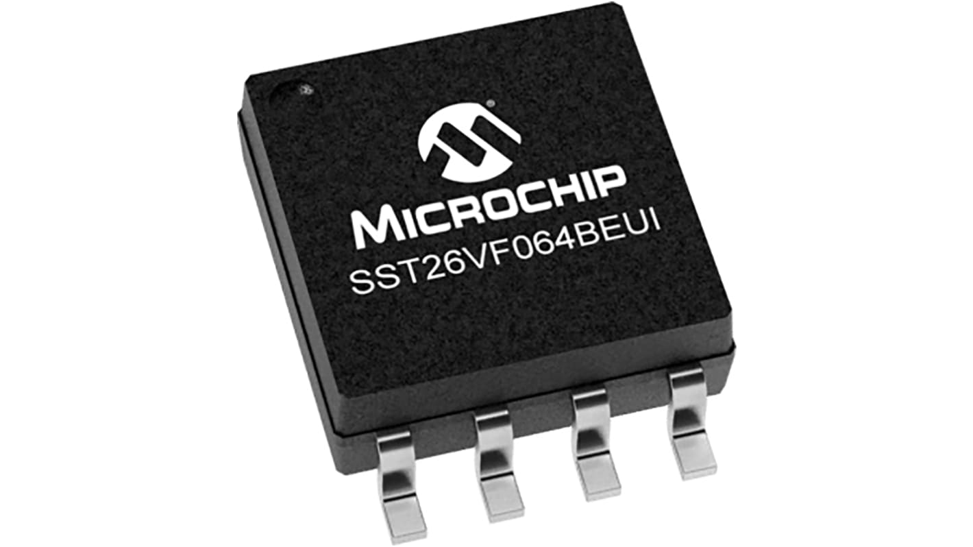 AEC-Q100 Memoria flash, Serie SPI SST26VF064BEUI-104I/SM 64Mbit, 8M x 8 bits, 8ns, SOIJ, 8 pines