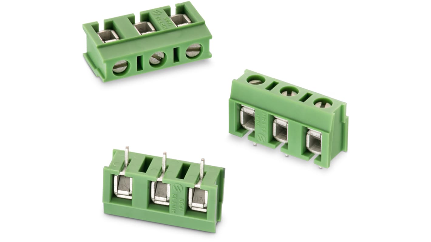 Borne para PCB Wurth Elektronik de 6 vías , paso 7.5mm, 16A, de color Verde, montaje Montaje en orificio pasante,