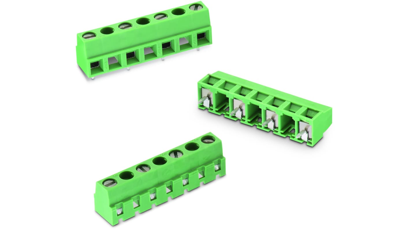 Borne para PCB Wurth Elektronik de 3 vías , paso 10.16mm, 14A, de color Verde, montaje Montaje en orificio pasante,