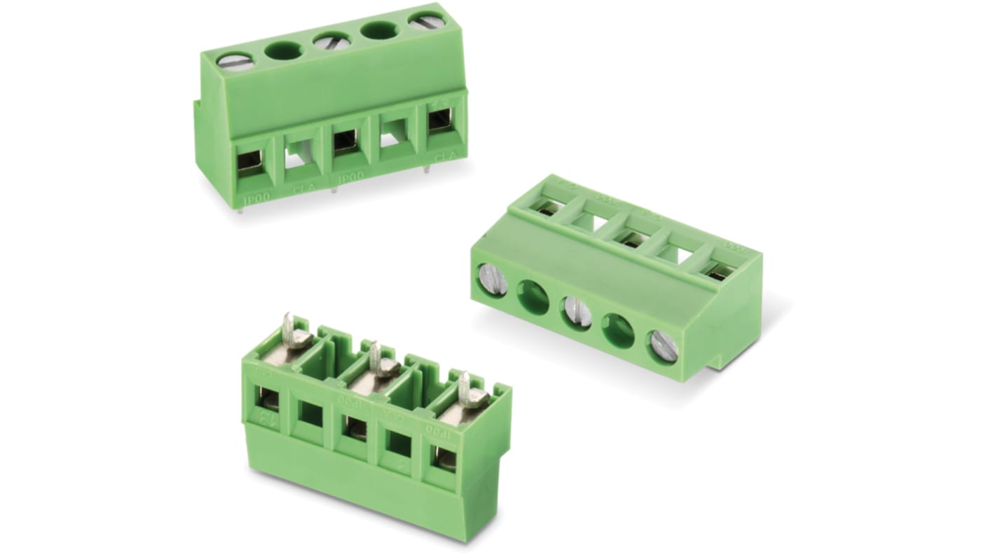Borne para PCB Macho Wurth Elektronik de 3 vías , paso 10mm, 14A, de color Verde, montaje en PCB, terminación Soldador