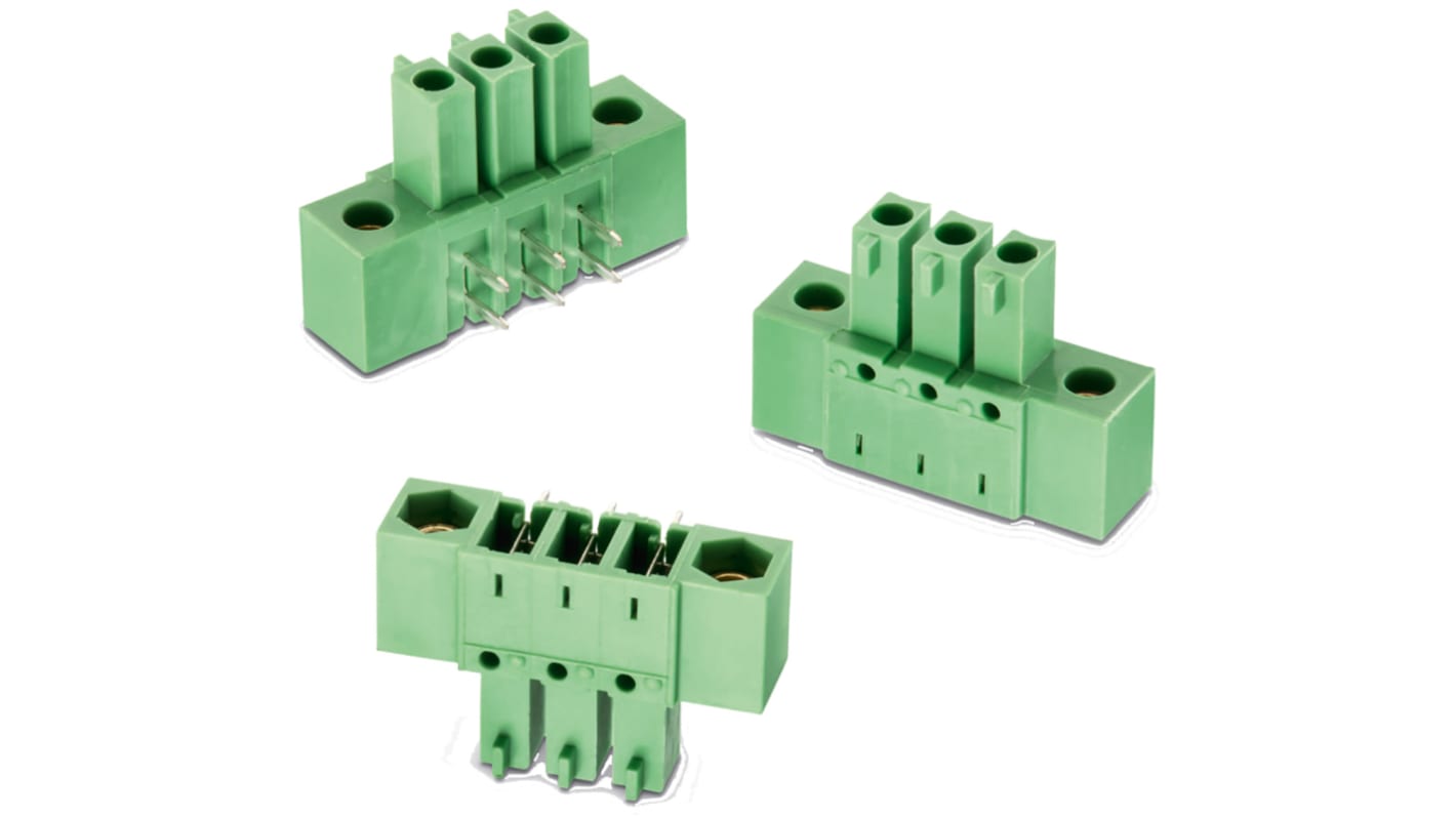 Conector macho para PCB Ángulo recto Wurth Elektronik serie WR-TBL de 3 vías, 1 fila, paso 3.81mm, para soldar, Montaje