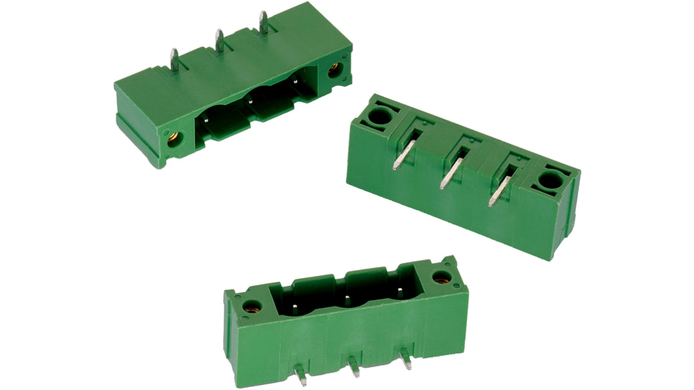 Conector macho para PCB Ángulo recto Wurth Elektronik serie WR-TBL de 5 vías, 1 fila, paso 7.62mm, para soldar, Montaje