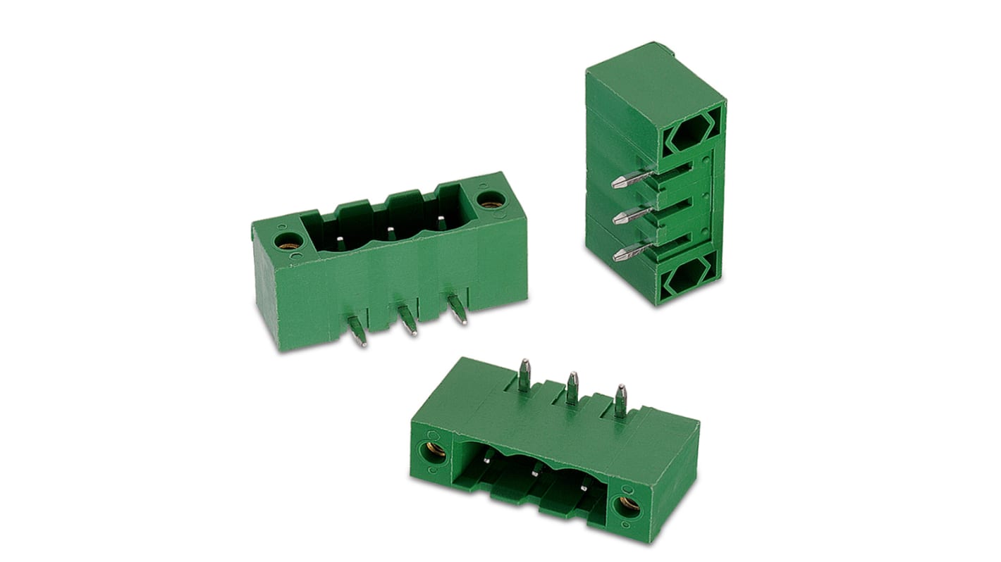 Conector macho para PCB Ángulo recto Wurth Elektronik serie WR-TBL de 8 vías, 1 fila, paso 5.08mm, para soldar, Montaje