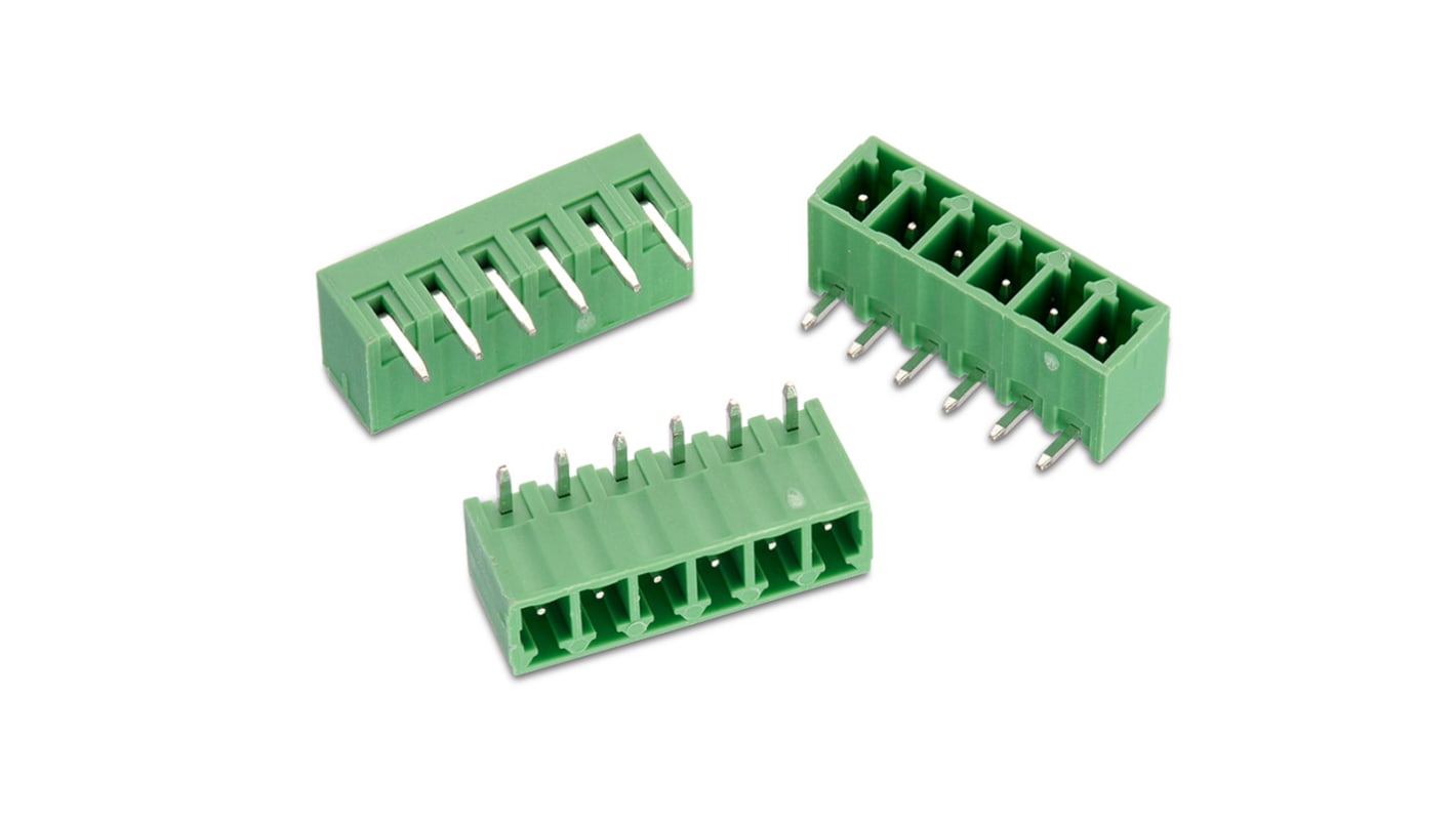 Conector macho para PCB Ángulo recto Wurth Elektronik serie WR-TBL de 12 vías, 1 fila, paso 3.81mm, para soldar,