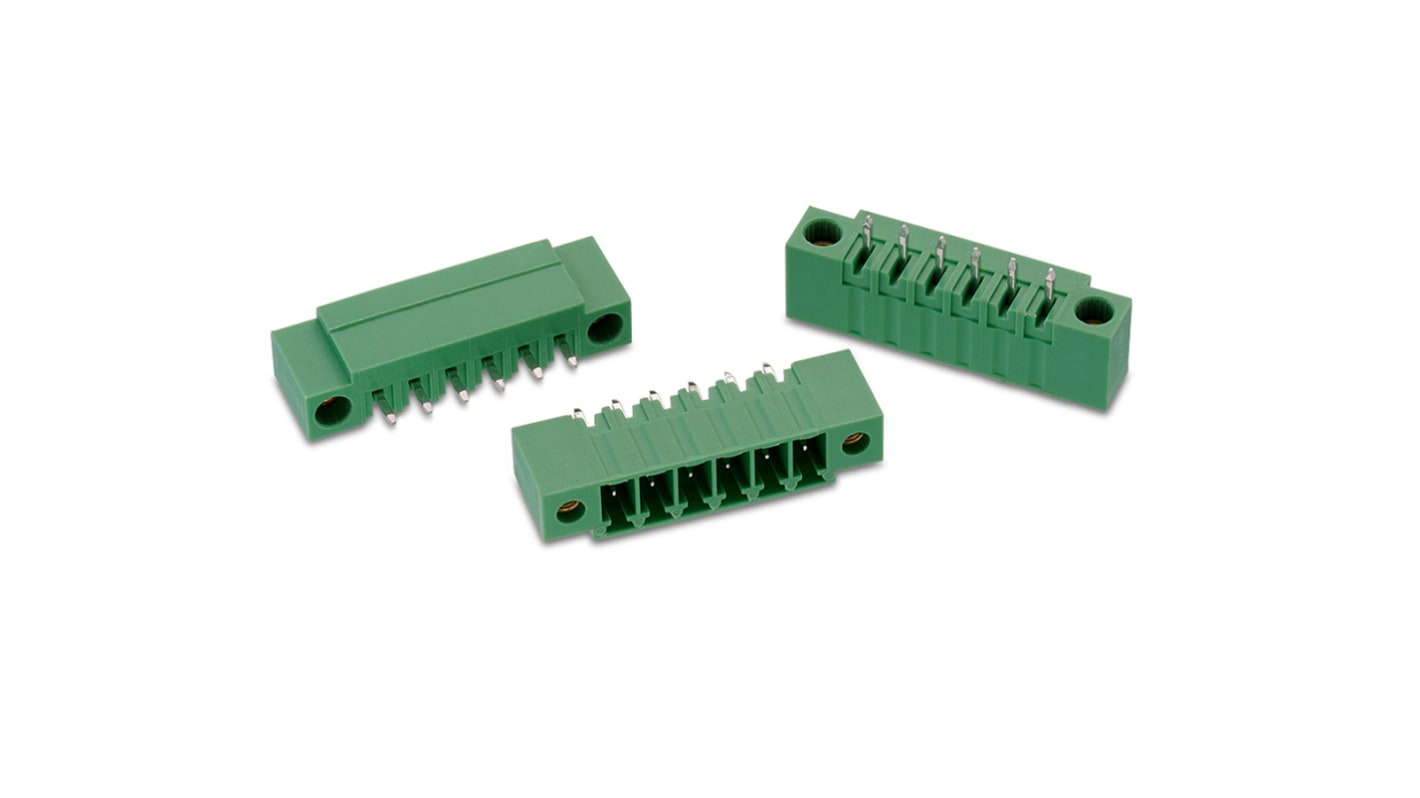 Conector macho para PCB Ángulo recto Wurth Elektronik serie WR-TBL de 3 vías, 1 fila, paso 3.5mm, para soldar, Montaje