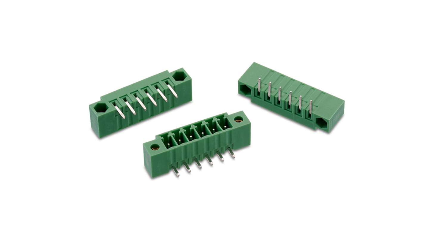 Conector macho para PCB Ángulo recto Wurth Elektronik serie WR-TBL de 7 vías, 1 fila, paso 3.5mm, para soldar, Montaje